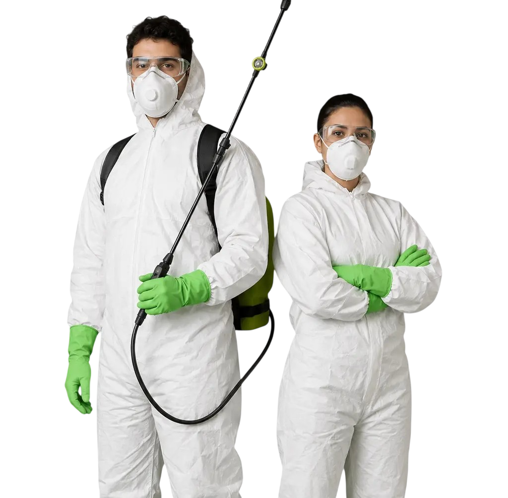 Licensed pest control technician treating a home exterior in Salt Lake City, UT
